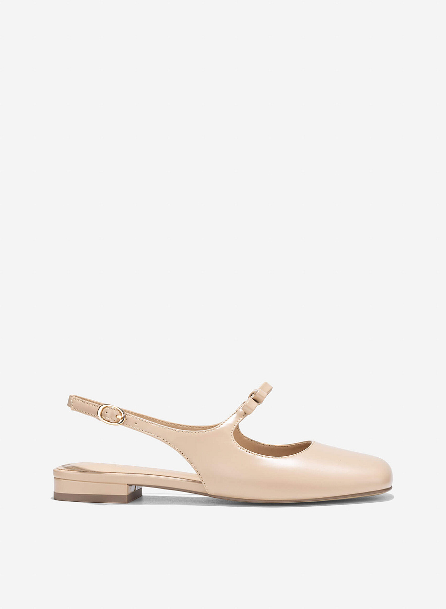 Bow Tie Strap Slingbacks - HIG 0669 - Beige - vascara.com