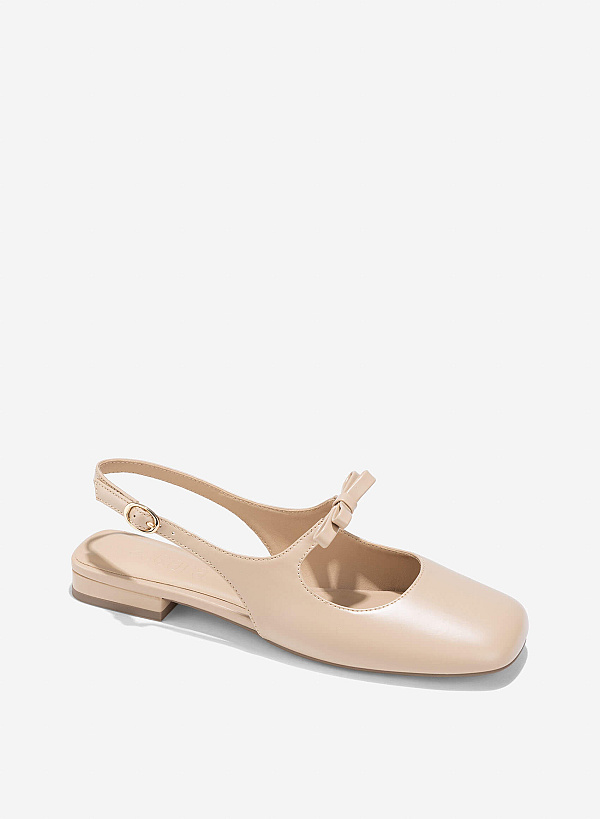 Bow Tie Strap Slingbacks - HIG 0669 - Beige - VASCARA