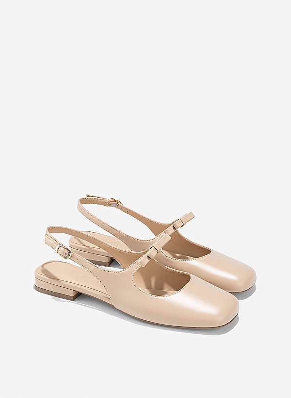 Bow Tie Strap Slingbacks - HIG 0669 - Beige - VASCARA