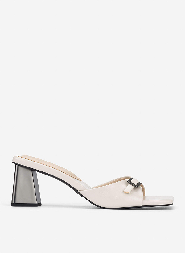 View more item Buckle Block Heel Mules - MUL 0220 - Cream