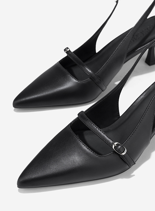 Buckle Strap Slingback - HIG 0702 - Black - VASCARA