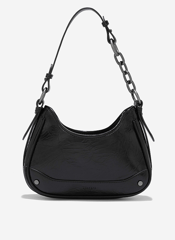 Chain Décor Strap Hobo Bag - TTE 0165 - Black