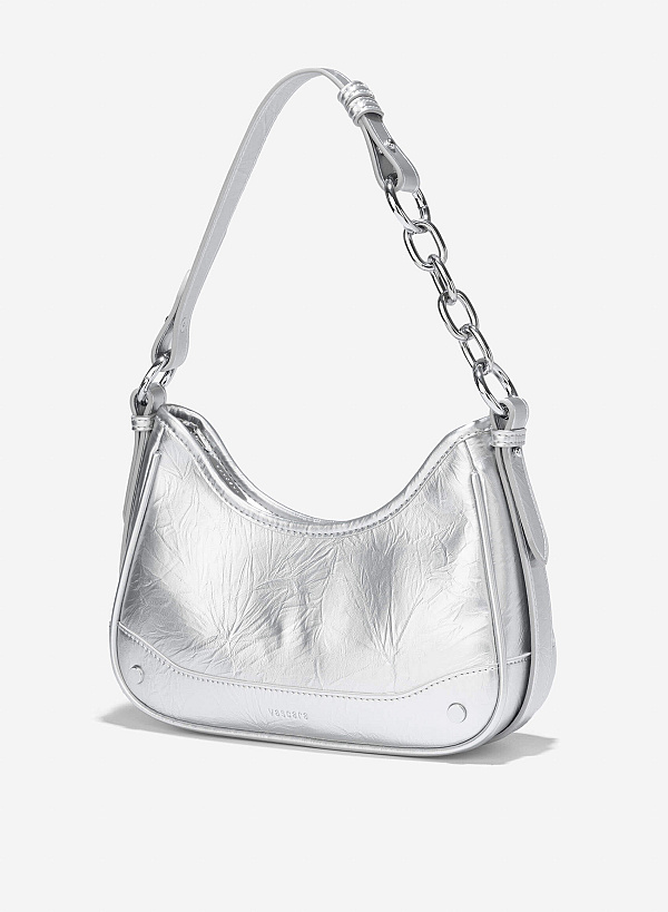 Chain Décor Strap Hobo Bag - TTE 0165 - Silver - VASCARA