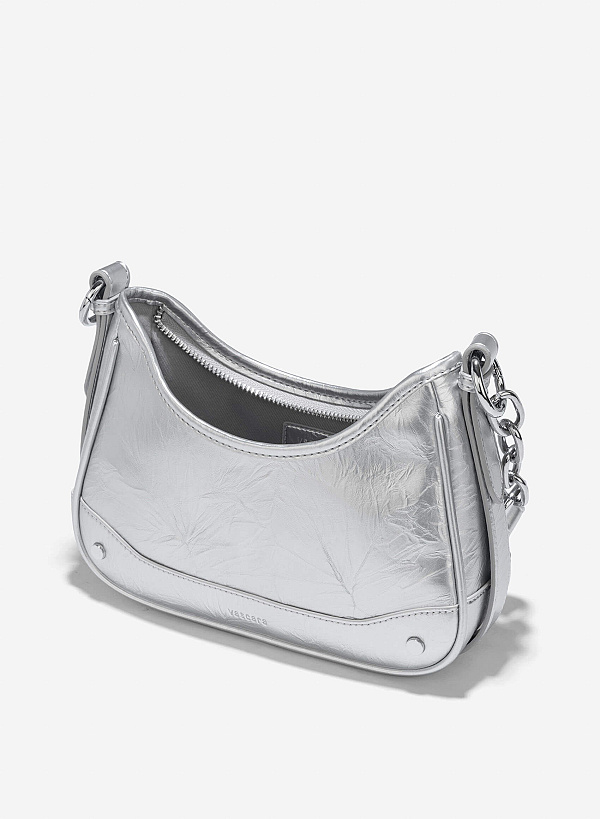 Chain Décor Strap Hobo Bag - TTE 0165 - Silver - VASCARA
