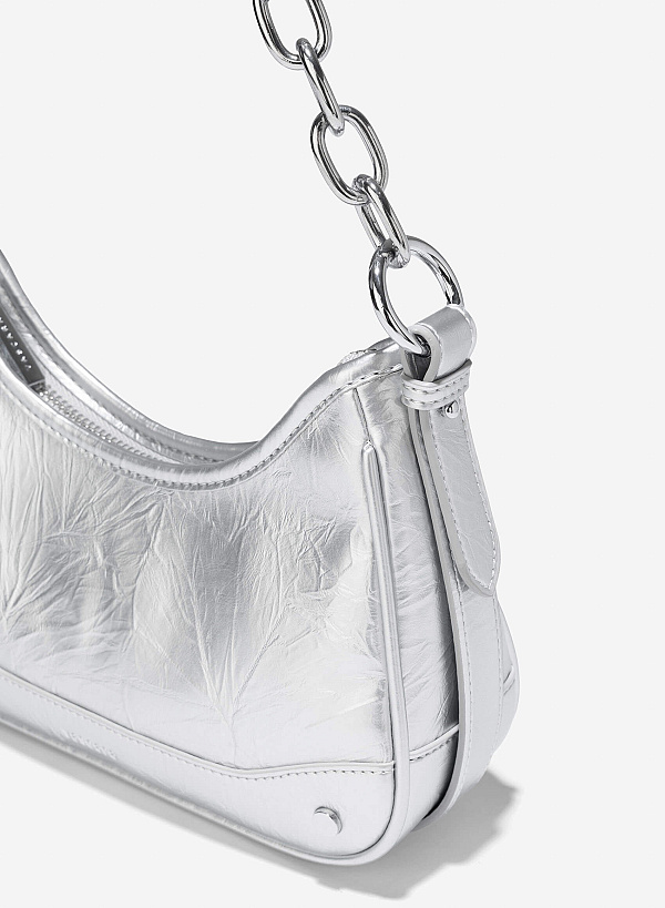 Chain Décor Strap Hobo Bag - TTE 0165 - Silver - VASCARA