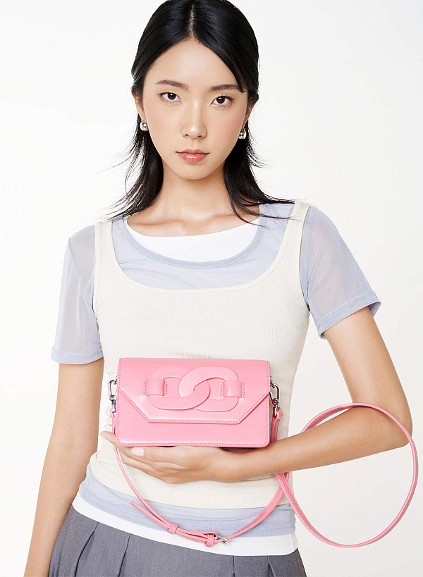 View more item Chain-Link Detail Crossbody Bag - MES 0284 - Pink
