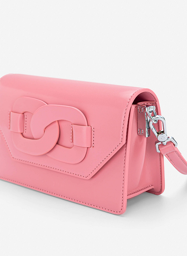 Chain-Link Detail Crossbody Bag - MES 0284 - Pink - VASCARA