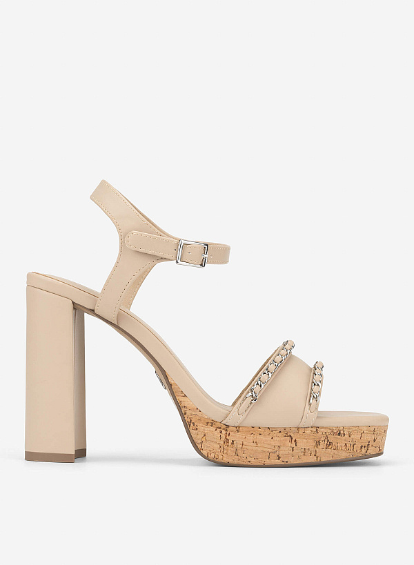 Chain Strap Platform Sandals - PUM 0814 - Beige
