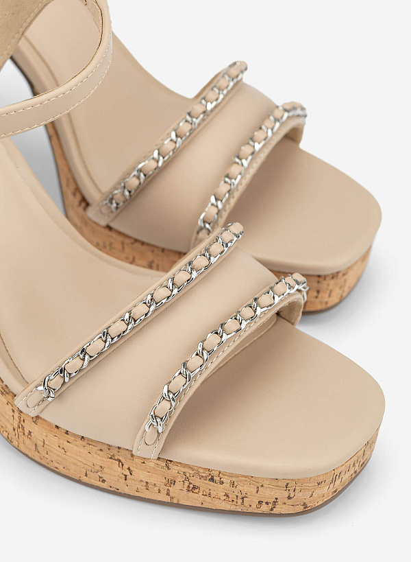 Chain Strap Platform Sandals - PUM 0814 - Beige - VASCARA