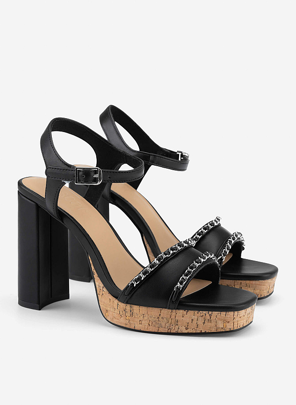 Chain Strap Platform Sandals - PUM 0814 - Black - VASCARA