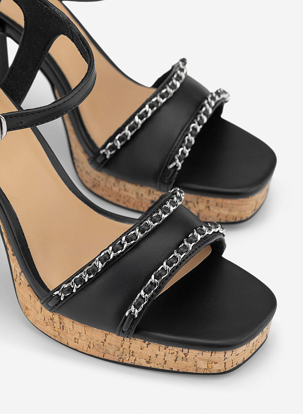 Chain Strap Platform Sandals - PUM 0814 - Black - VASCARA