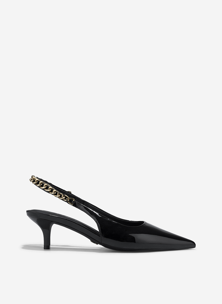 Chain Strap Slingback - HIG 0694 - Black - vascara.com