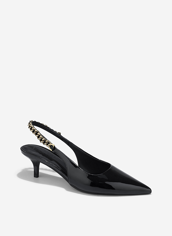 Chain Strap Slingback - HIG 0694 - Black - VASCARA
