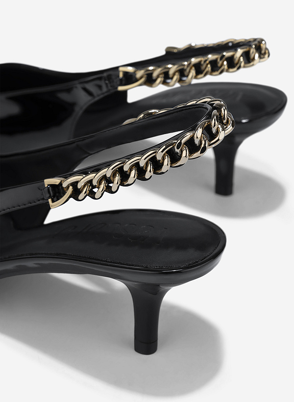 Chain Strap Slingback - HIG 0694 - Black - VASCARA