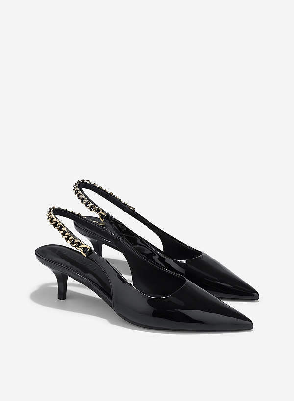 Chain Strap Slingback - HIG 0694 - Black - VASCARA