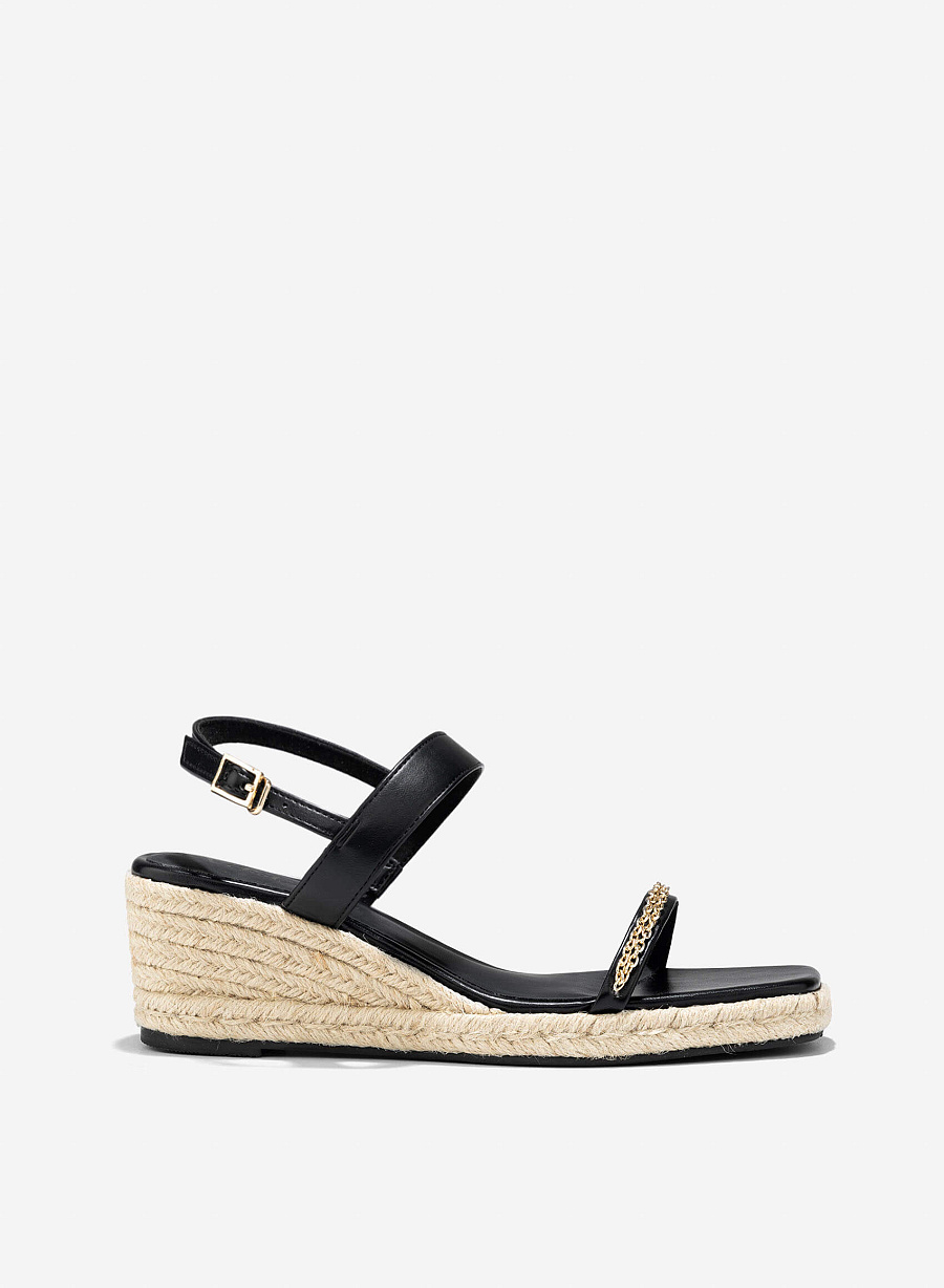 Chain Strap Wedge Sandal - PLA 0448 - Black - vascara.com
