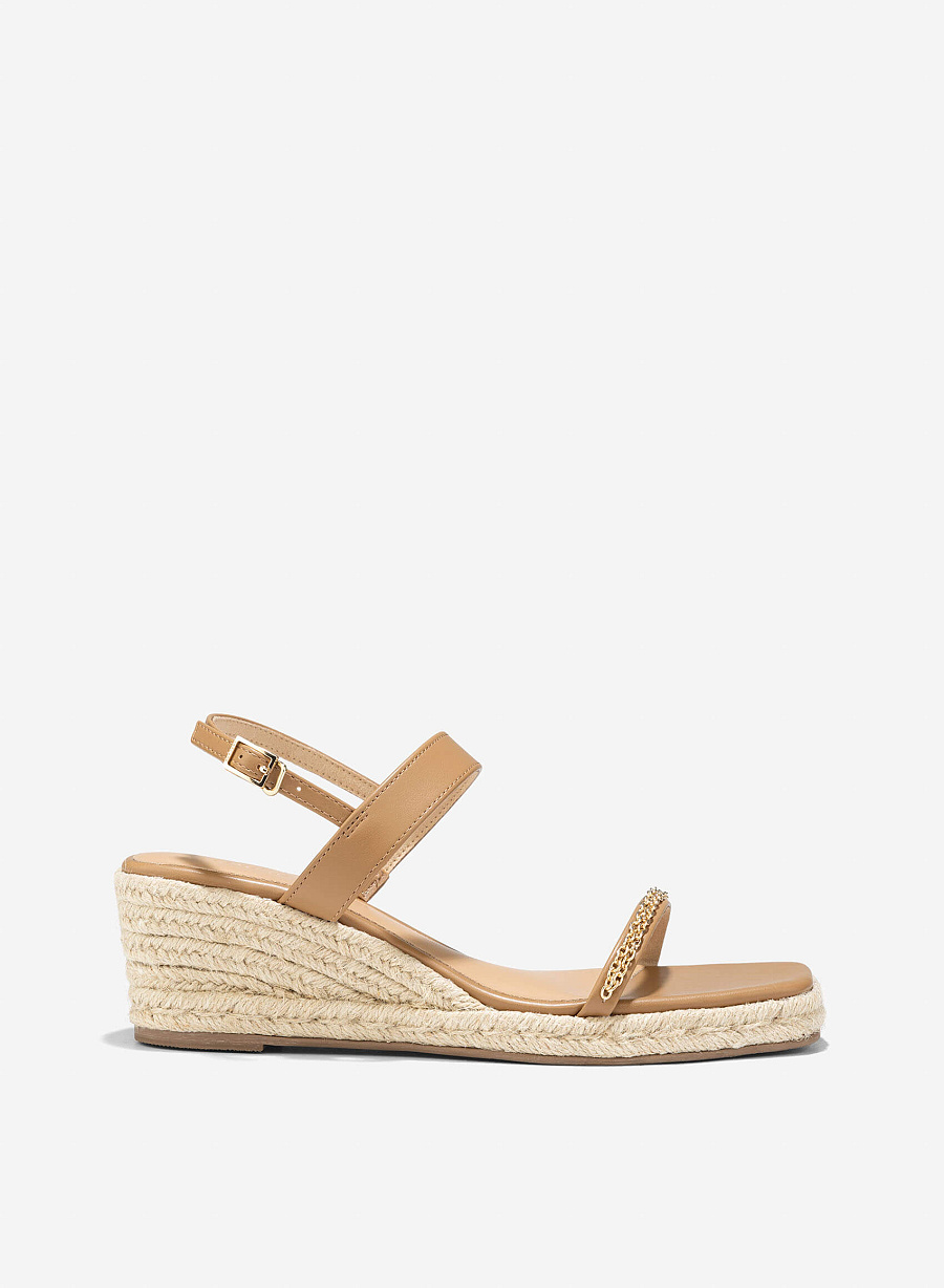 Chain Strap Wedge Sandal - PLA 0448 - Light Brown - vascara.com