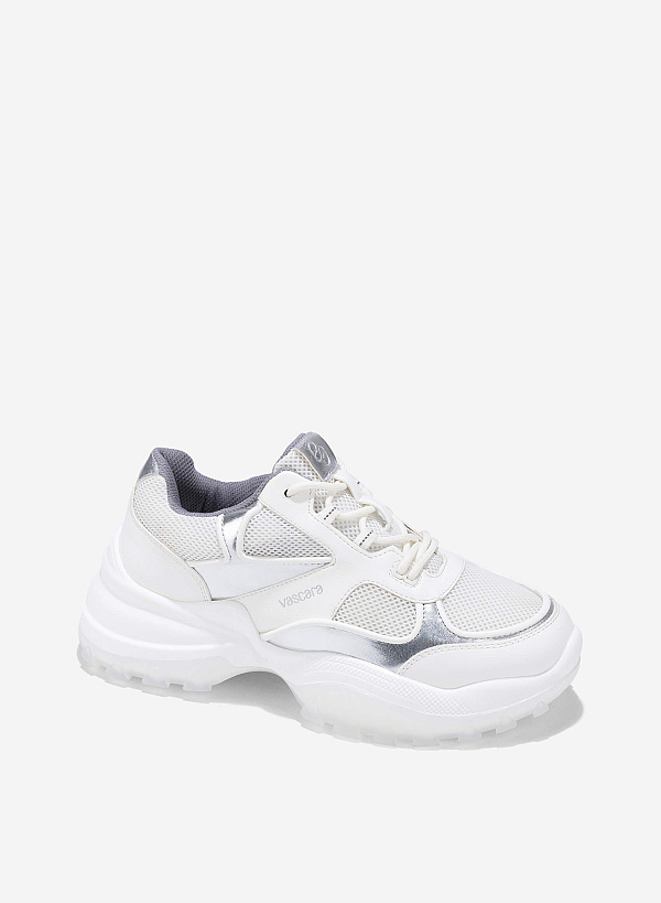 Chunky Sole Mesh Fabric Sneakers - SNE 0074 - White - VASCARA