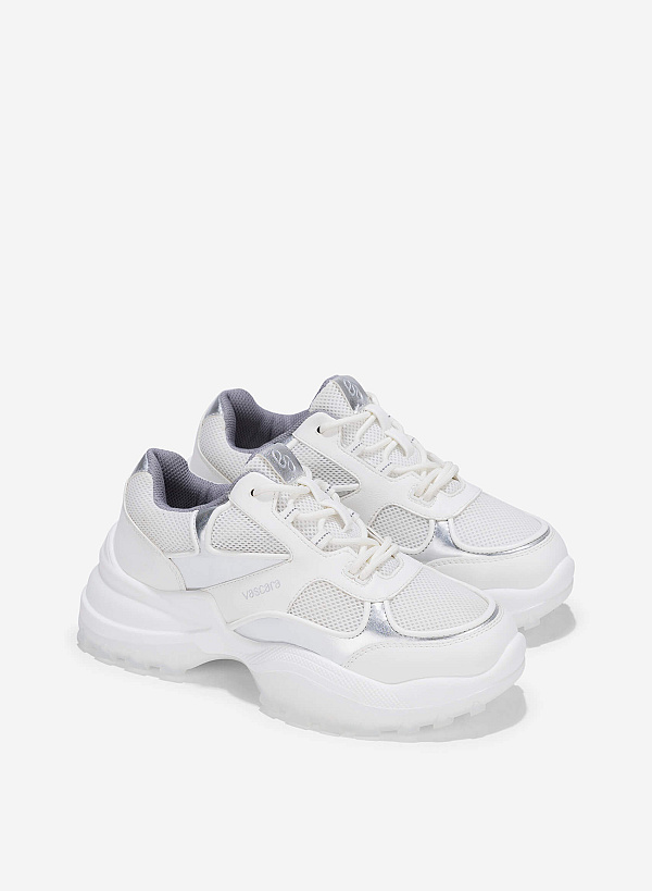 Chunky Sole Mesh Fabric Sneakers - SNE 0074 - White - VASCARA