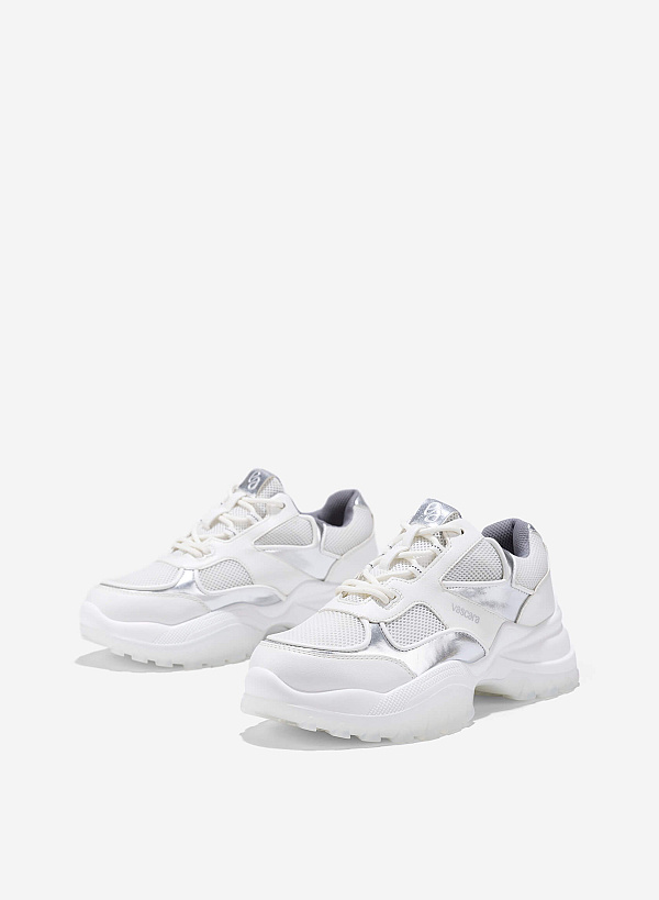 Chunky Sole Mesh Fabric Sneakers - SNE 0074 - White - VASCARA