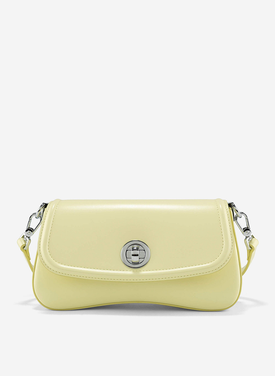 Classic Lock Bombe Trim Shoulder Bag - MES 0245 - Light Yellow - vascara.com