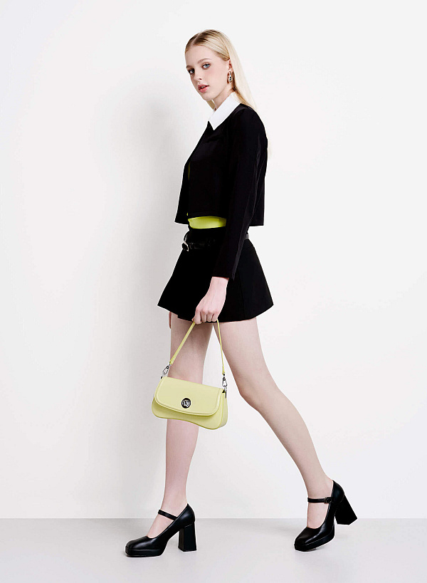 Classic Lock Bombe Trim Shoulder Bag - MES 0245 - Light Yellow - VASCARA