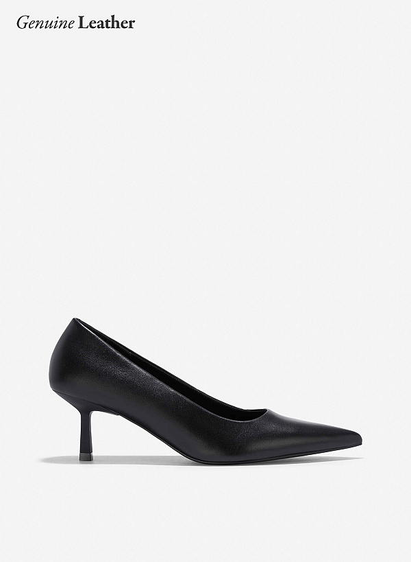 Closed-Toe Spool Heel Goatskin Pumps - HIG 0635 - Black