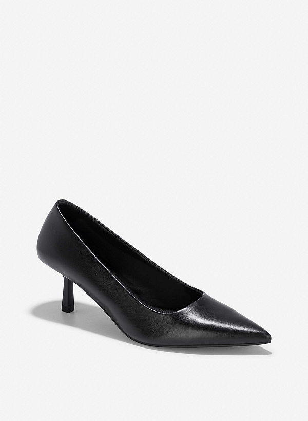 Closed-Toe Spool Heel Goatskin Pumps - HIG 0635 - Black - VASCARA