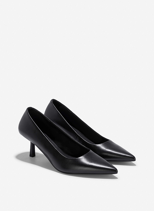 Closed-Toe Spool Heel Goatskin Pumps - HIG 0635 - Black - VASCARA