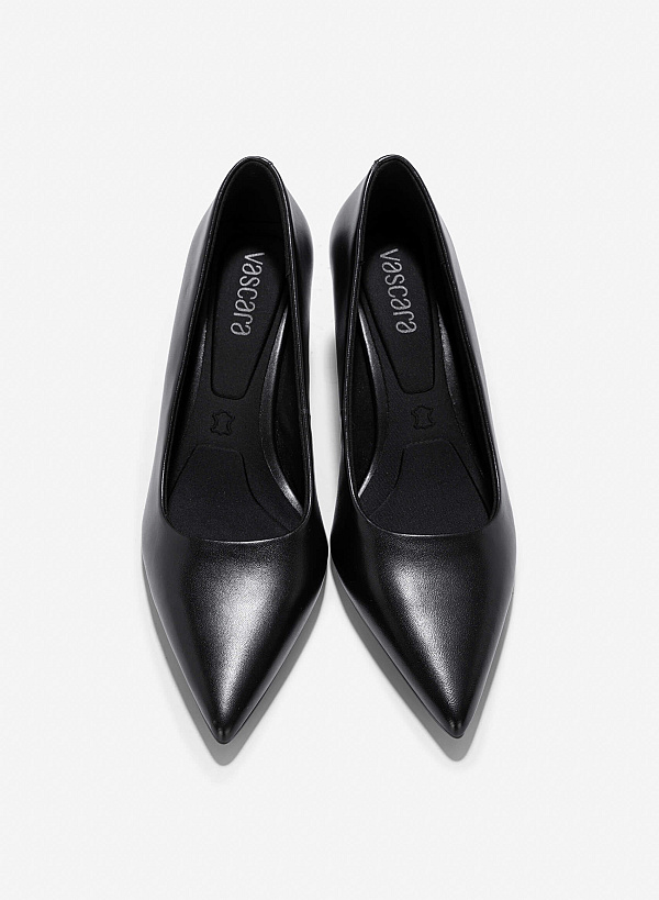 Closed-Toe Spool Heel Goatskin Pumps - HIG 0635 - Black - VASCARA
