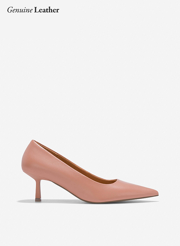 Closed-Toe Spool Heel Goatskin Pumps - HIG 0635 - Light Brown