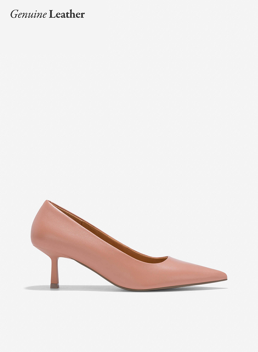 Closed-Toe Spool Heel Goatskin Pumps - HIG 0635 - Light Brown - vascara.com