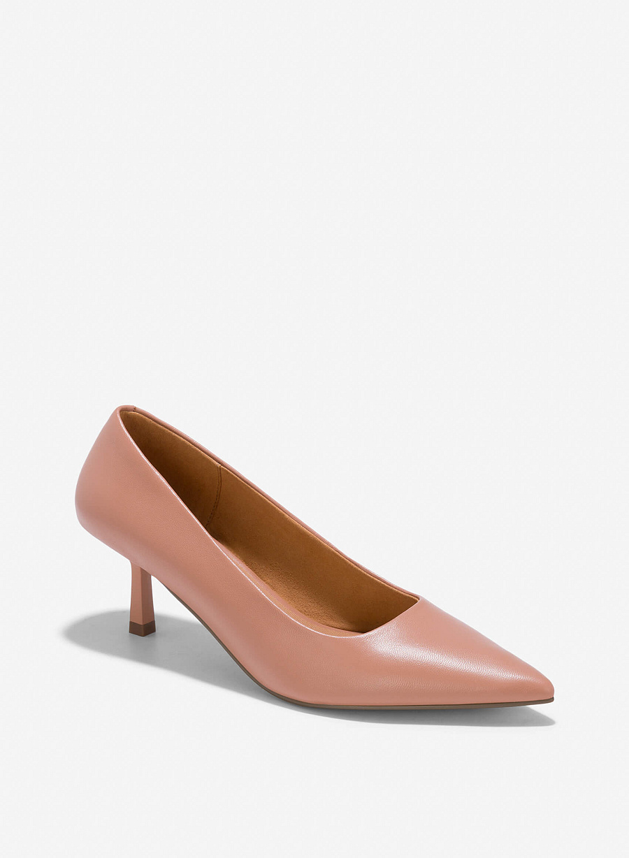 Closed-Toe Spool Heel Goatskin Pumps - HIG 0635 - Light Brown - vascara.com
