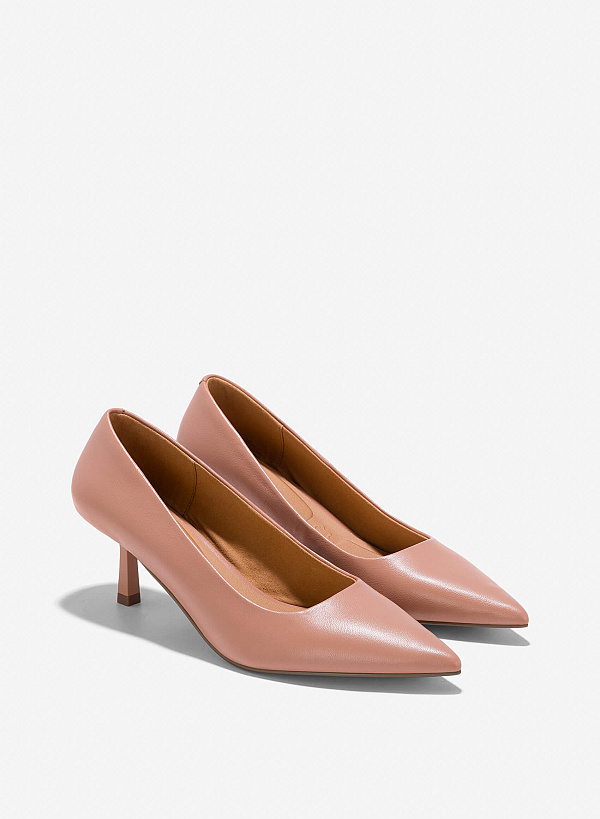 Closed-Toe Spool Heel Goatskin Pumps - HIG 0635 - Light Brown - VASCARA