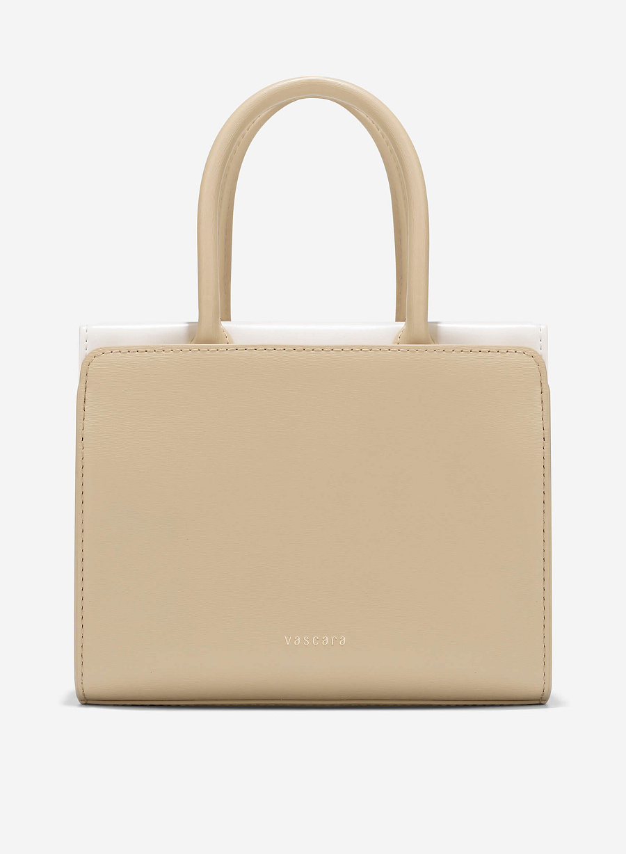 Contrast Leather Handheld Bag - TTE 0177 - Beige - vascara.com