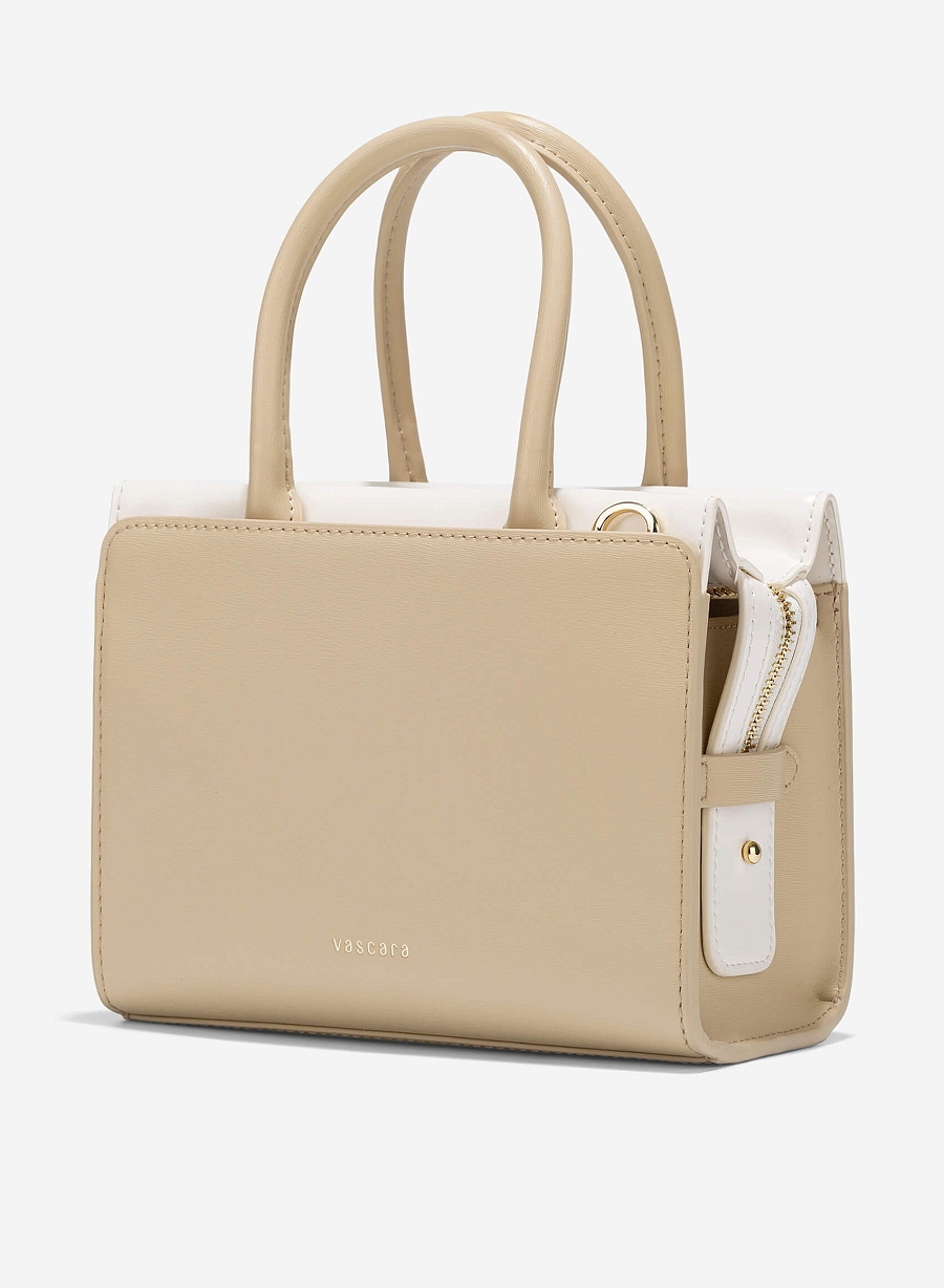 Contrast Leather Handheld Bag - TTE 0177 - Beige - vascara.com