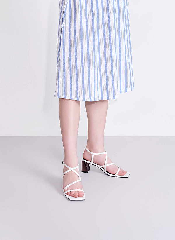Croc-Effect Strappy Sandals - PUM 0796 - White - VASCARA
