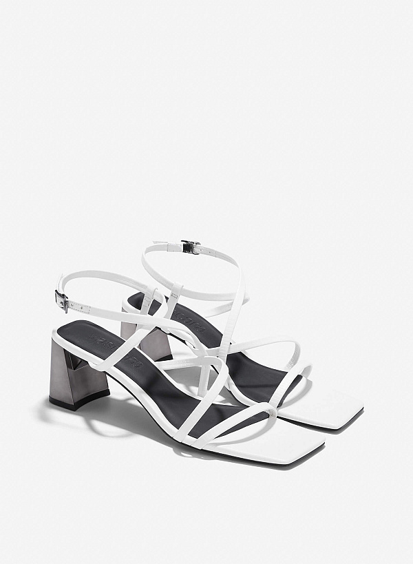 Croc-Effect Strappy Sandals - PUM 0796 - White - VASCARA
