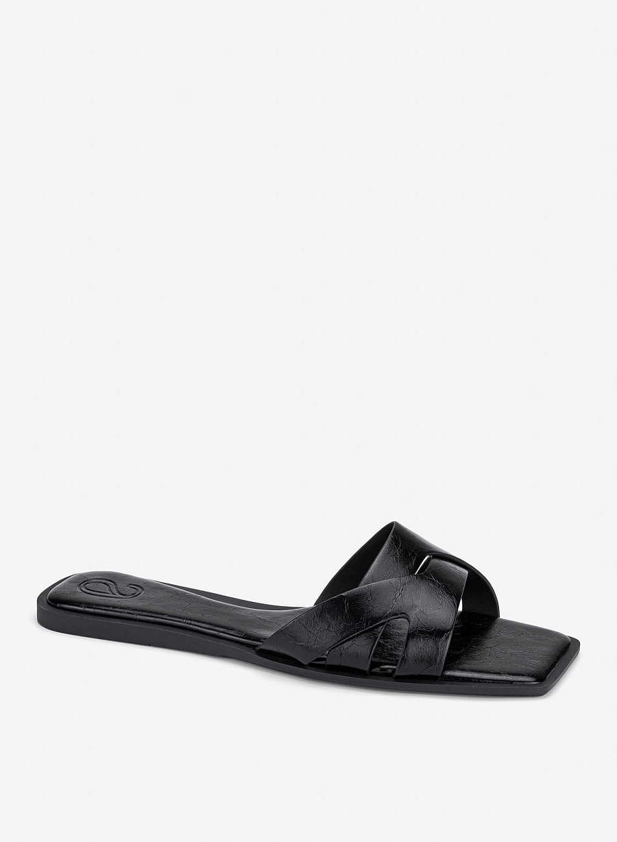 Cross-Strap Slippers - FLI 0203 - Black - vascara.com