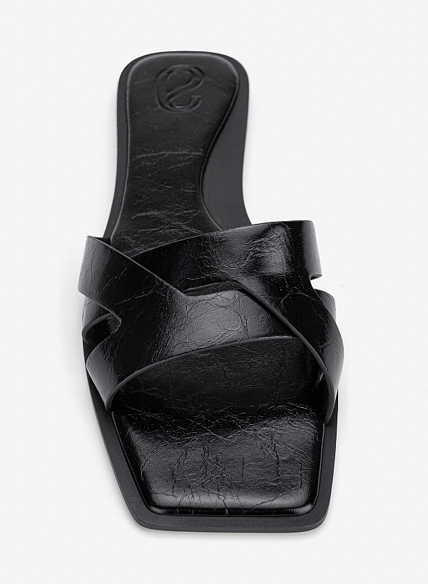 Cross-Strap Slippers - FLI 0203 - Black - VASCARA