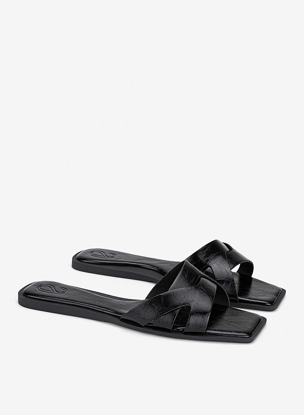 Cross-Strap Slippers - FLI 0203 - Black - VASCARA