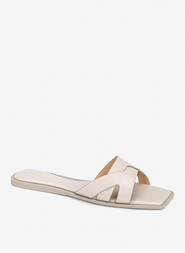Cross-Strap Slippers - FLI 0203 - Cream - VASCARA