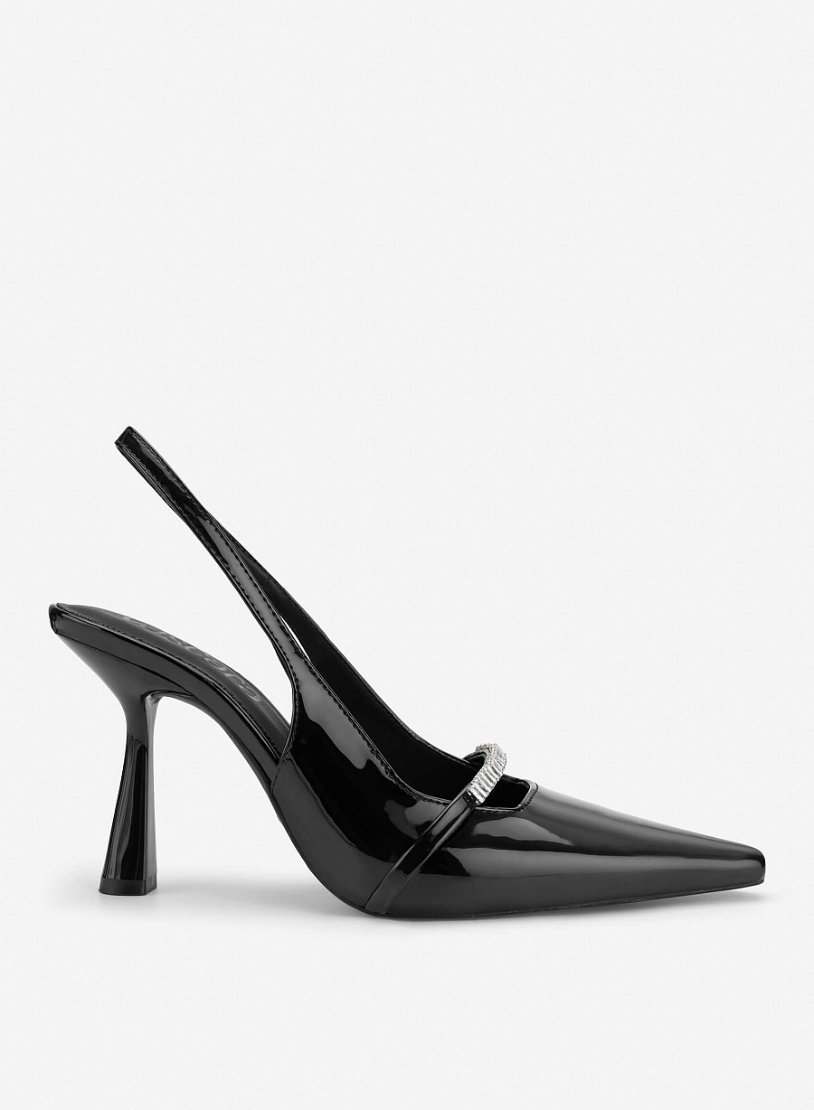 Crystal-Accent Spool Heel Slingbacks - HIG 0722 - Black - vascara.com