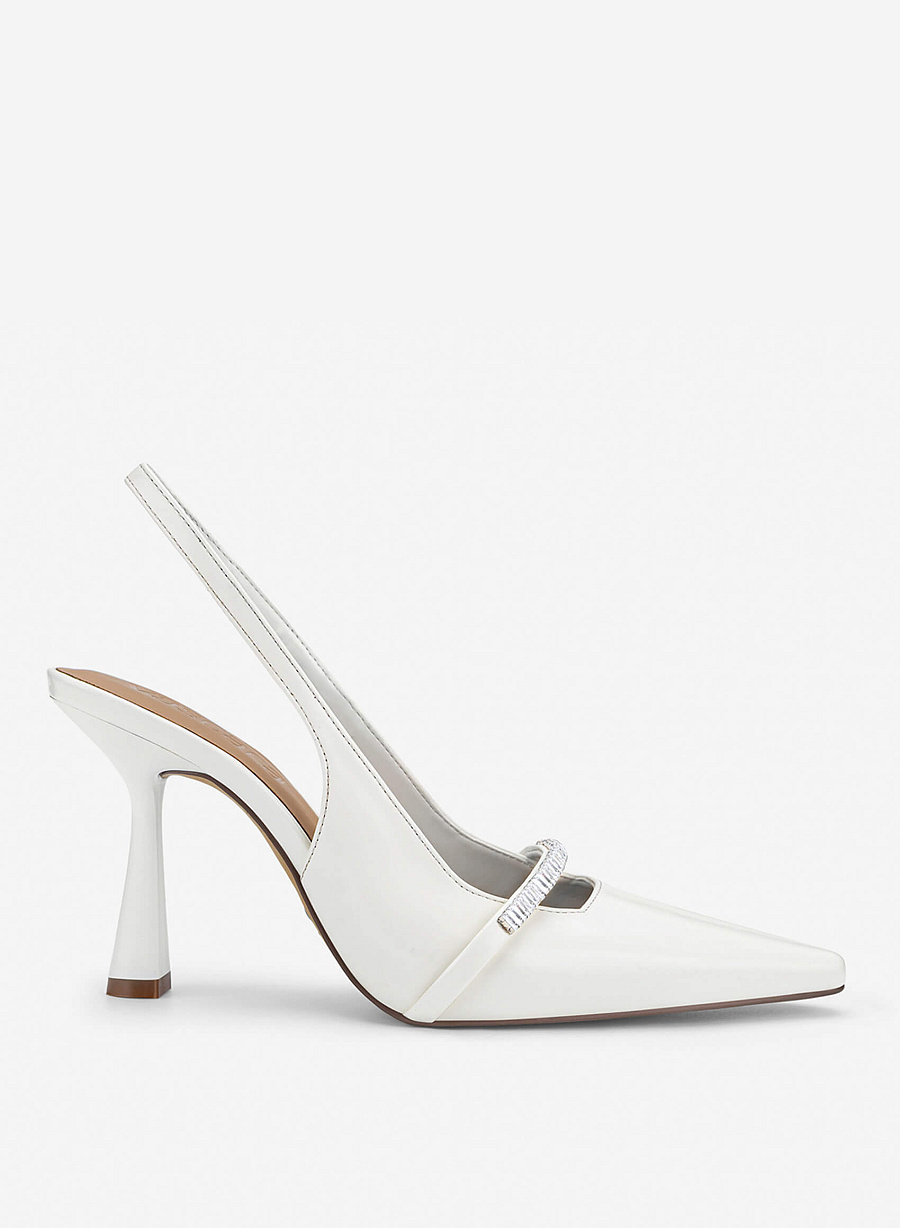Crystal-Accent Spool Heel Slingbacks - HIG 0722 - White - vascara.com