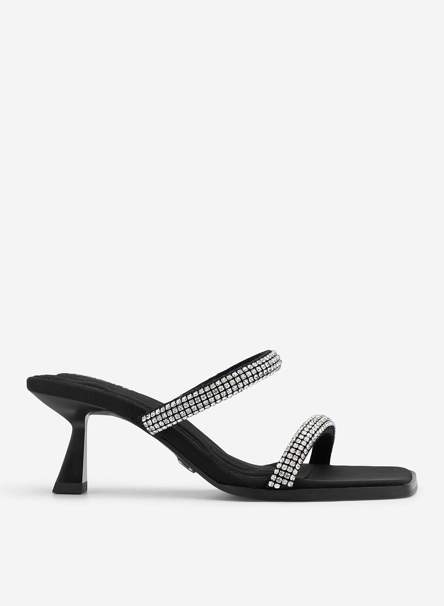 Crystal Strap Mules - MUL 0221 - Black - vascara.com