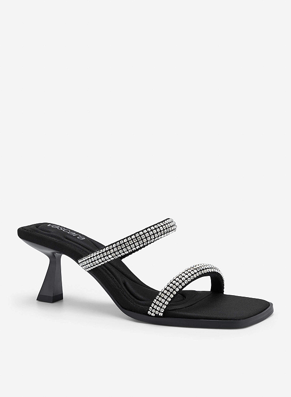 Crystal Strap Mules - MUL 0221 - Black - VASCARA