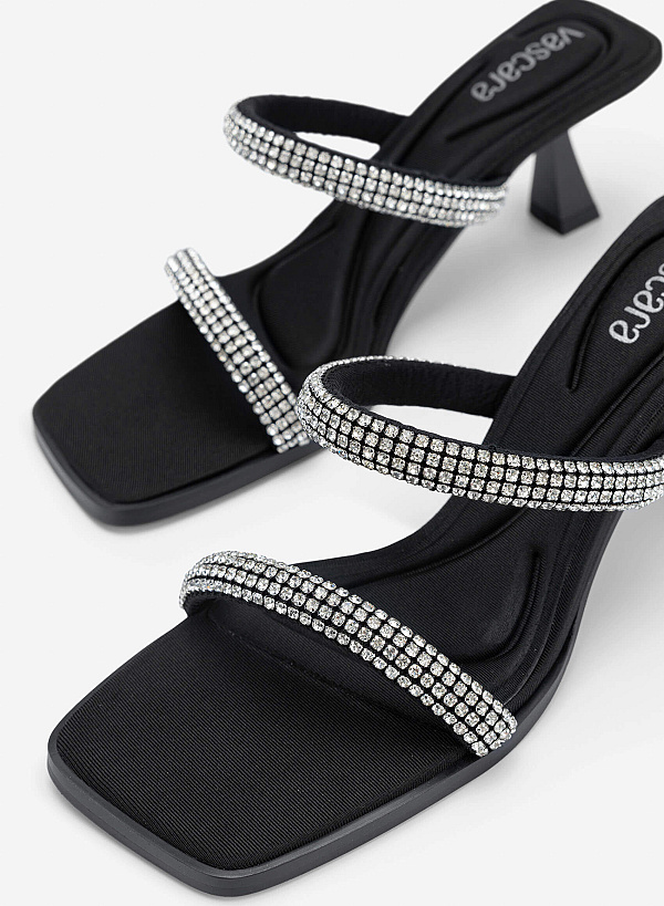Crystal Strap Mules - MUL 0221 - Black - VASCARA