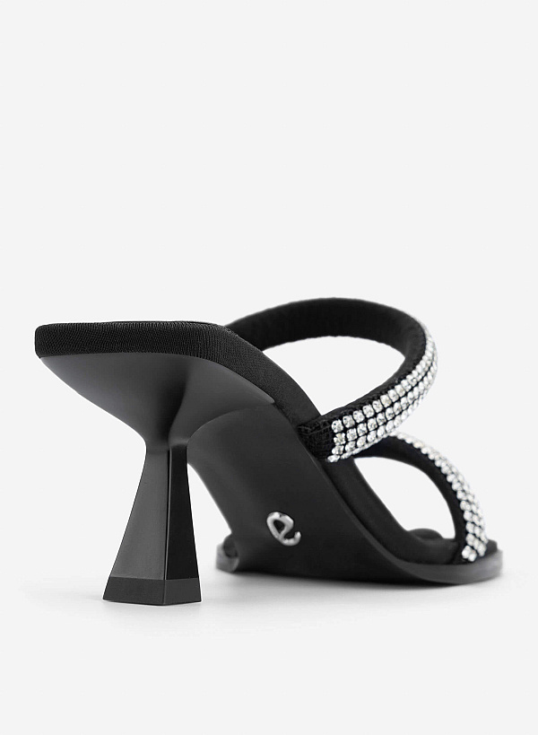 Crystal Strap Mules - MUL 0221 - Black - VASCARA