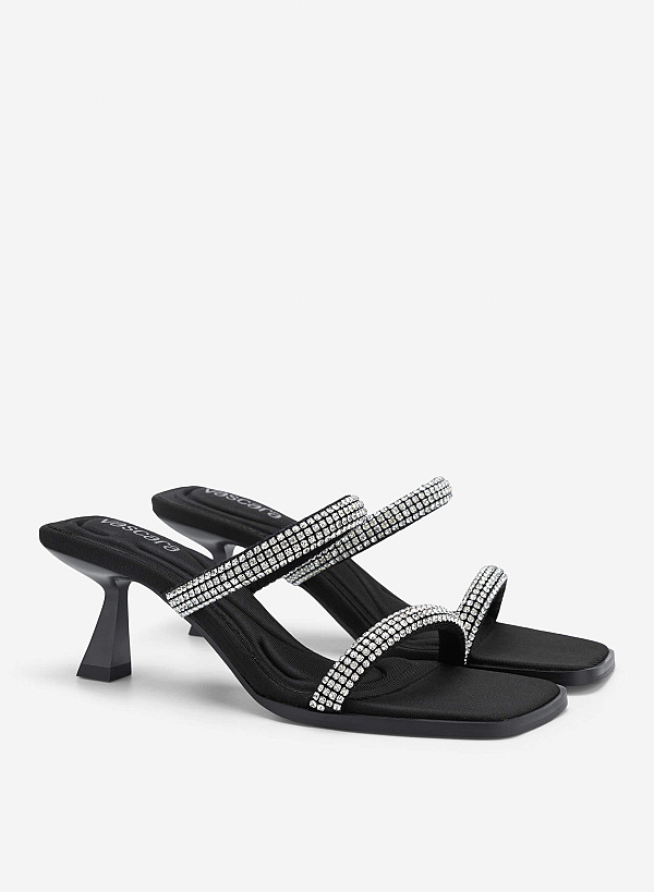 Crystal Strap Mules - MUL 0221 - Black - VASCARA