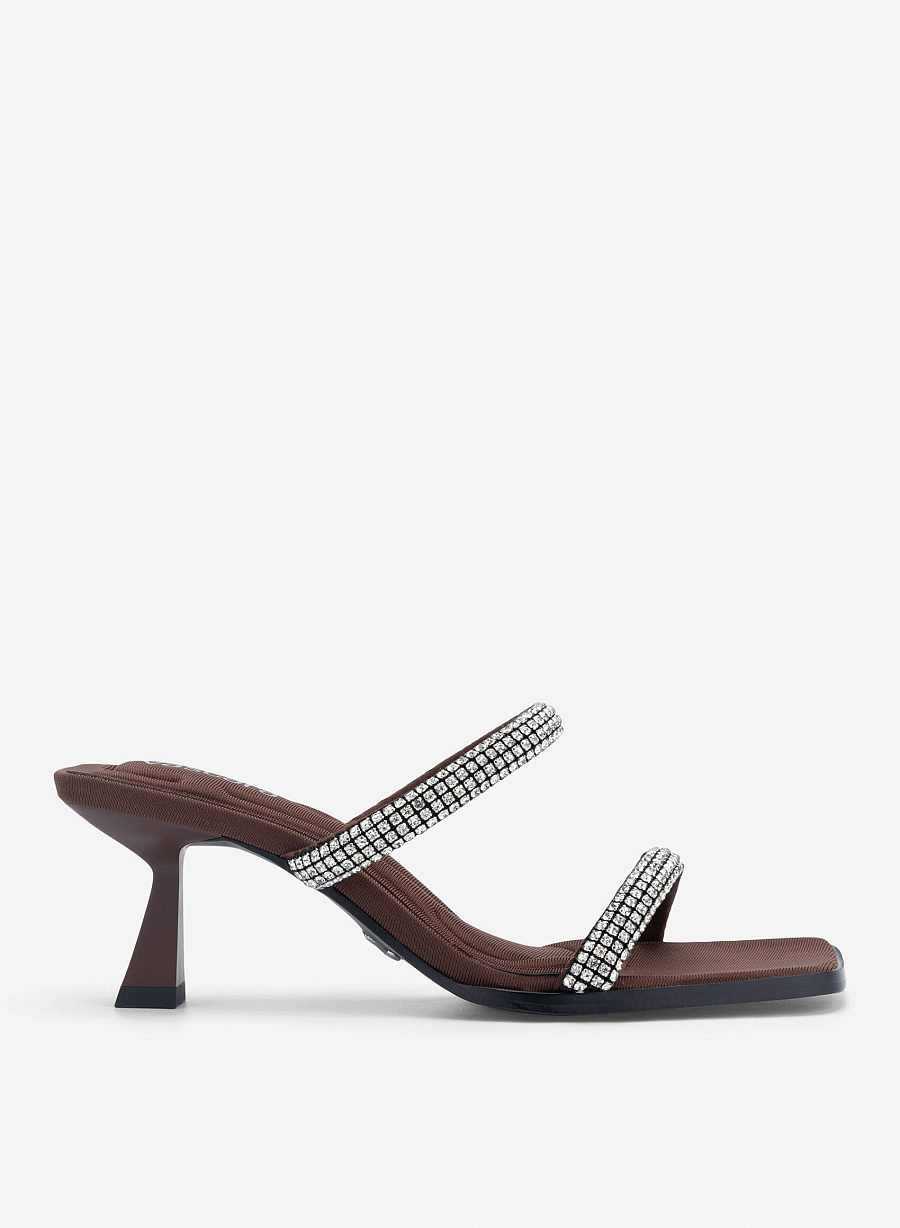 Crystal Strap Mules - MUL 0221 - Dark Brown - vascara.com